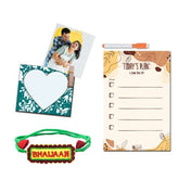 Personalized Photo Magnetic Clip, To Do Planner, and Embroidery Rakhi Gift Hamper for Brother